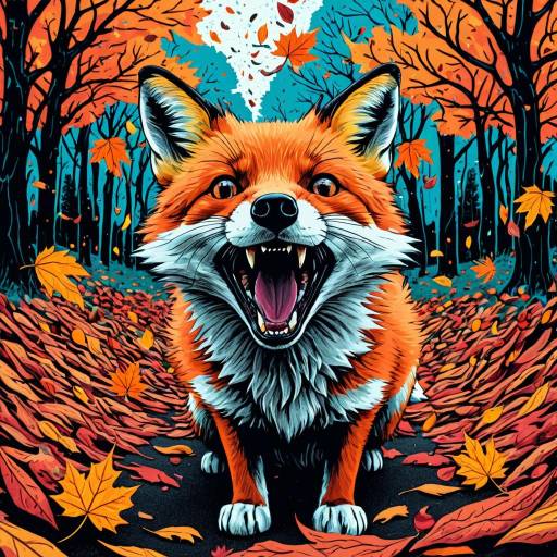 Surreal Comic Style Fox in Autumn Forest