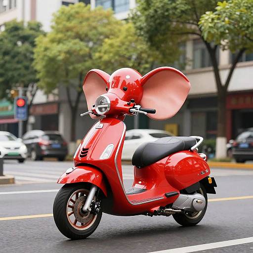 Whimsical Red Elephant Scooter Ride