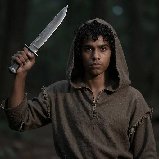 Hooded Young Man With Serrated Knife