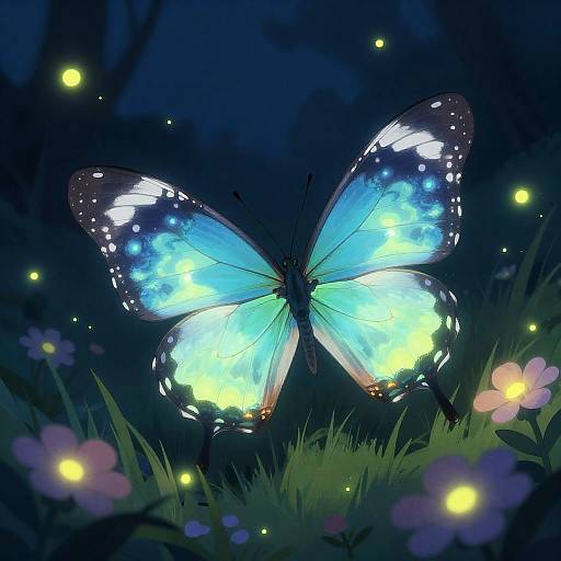 Twilight Bioluminescent Butterfly in Meadow