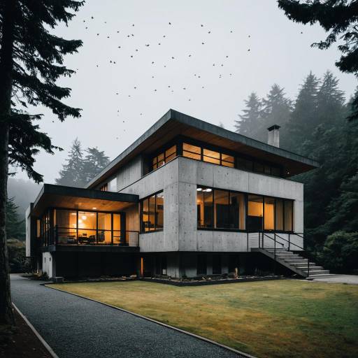 Mid-Century Home in Misty Forest Setting