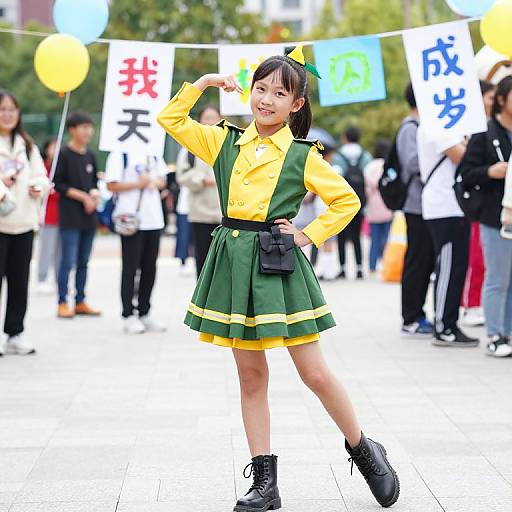Cheerful Girl in Army Fancy Dress