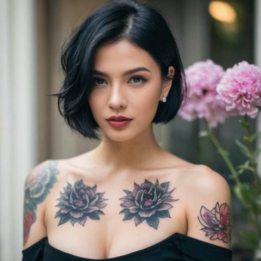 Woman with Floral Chest Tattoos