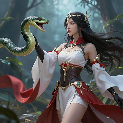 Fantasy Woman with Snake and Foliage