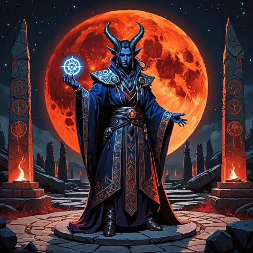 Elegant Tiefling Sorcerer Under Blood Moon
