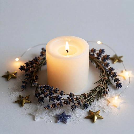 Candle with Dried Herbs and Star Decorations