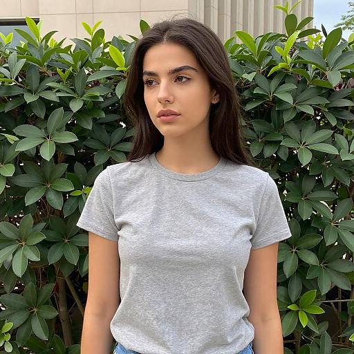 Young Woman with Green Hedge Background