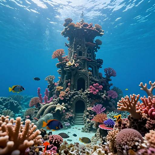 Surreal Underwater Dreamscape with Coral Ruins