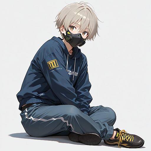 Anime Boy Sitting Full Body Sketch