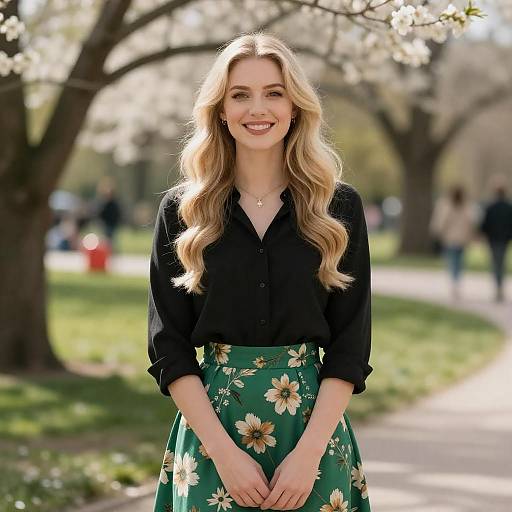 Joyful Woman in Sunlit Park Setting