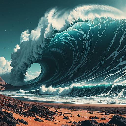 Surreal Giant Ocean Wave Over Desert