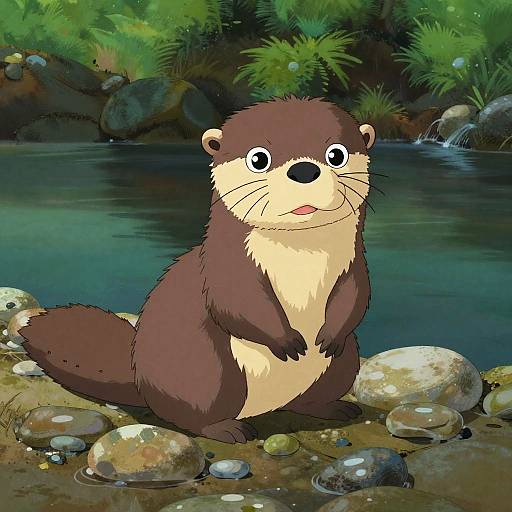 Playful River Otter Spirit by Miyazaki