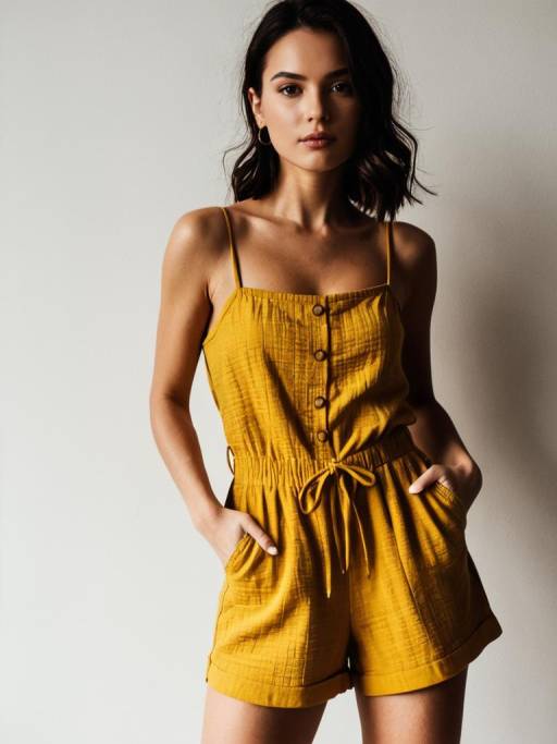 Stylish Summer Woman in Yellow Romper