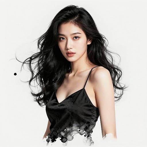 Vibrant Woman with Dynamic Ink Flow