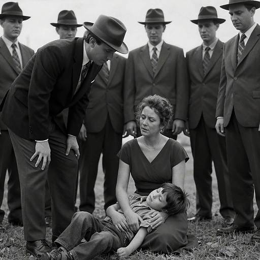 Vintage black and white family scene