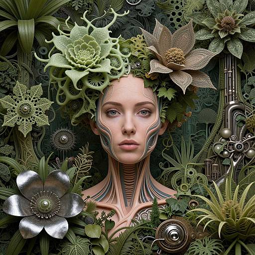 Botanical and Mechanical Fusion Portrait