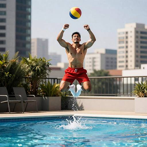 Dynamic Athlete Jumping Over Pool