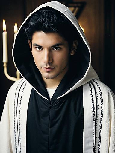 Hooded Boy in Menorah Robe Portrait