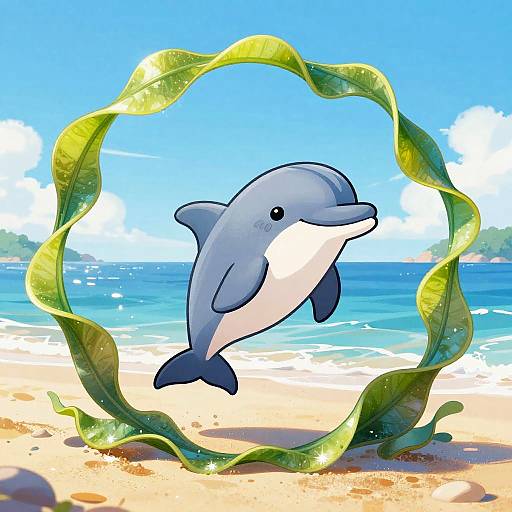 Joyful Cartoon Dolphin at Ocean Cove