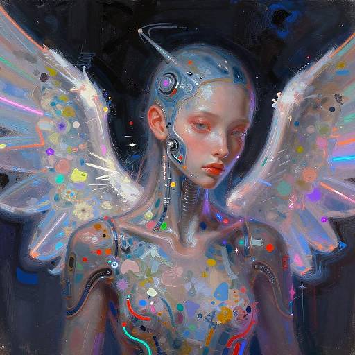 Neon-Winged Cyberpunk Angel Portrait