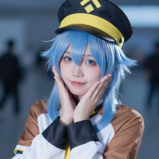 Cosplayer with Blue Hair and Triangular Hat