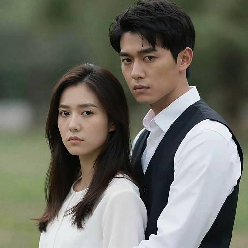 Serious Portrait of Young Asian Couple Outdoors