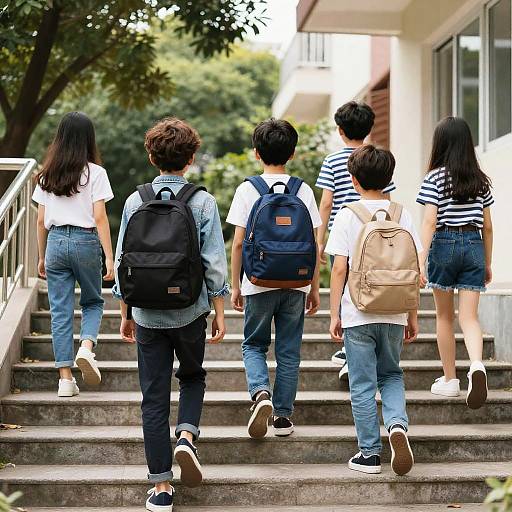 Teens Walking Down Stairs From Behind