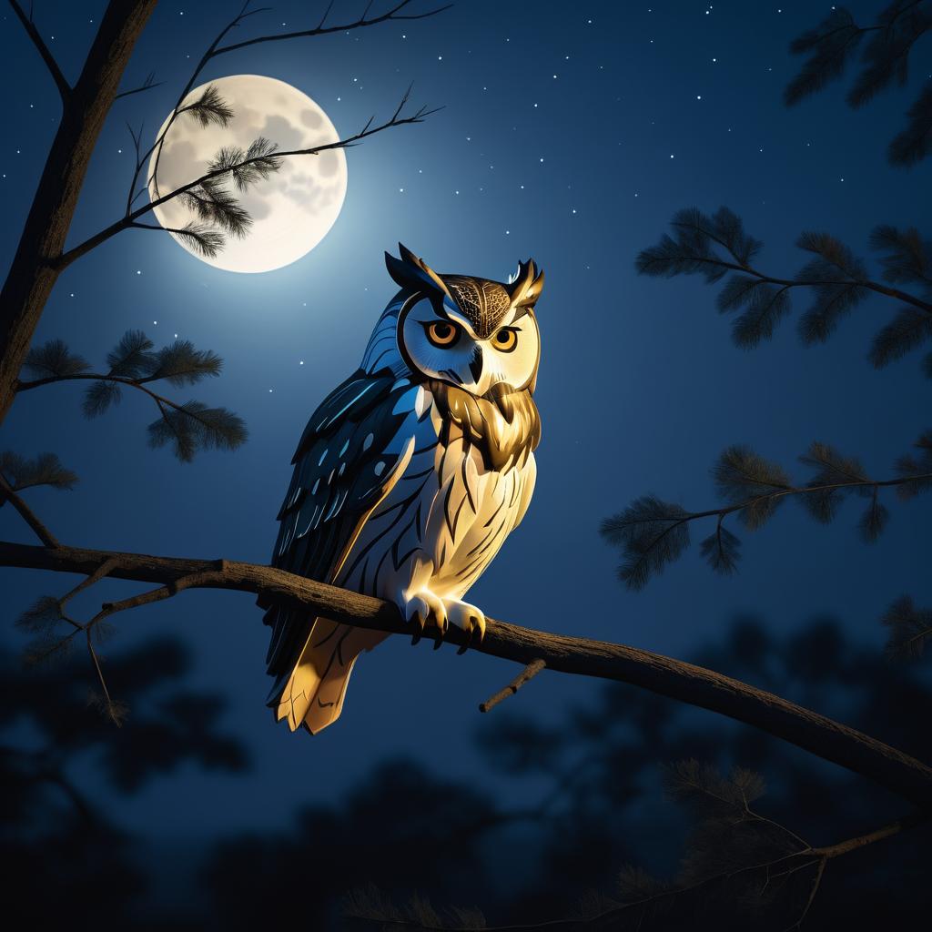 Moonlit Owl Perched at Dusk