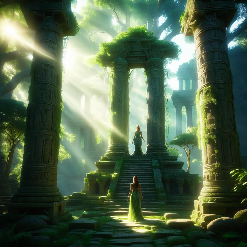 Enchanting Dryad in Ancient Temple Ruins