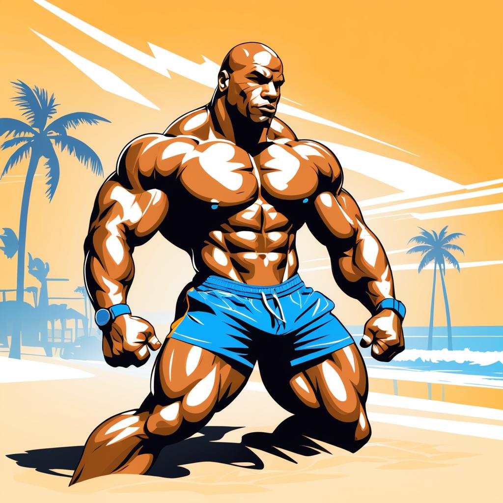 Muscle-Pitbull: Beach Workout Illustration