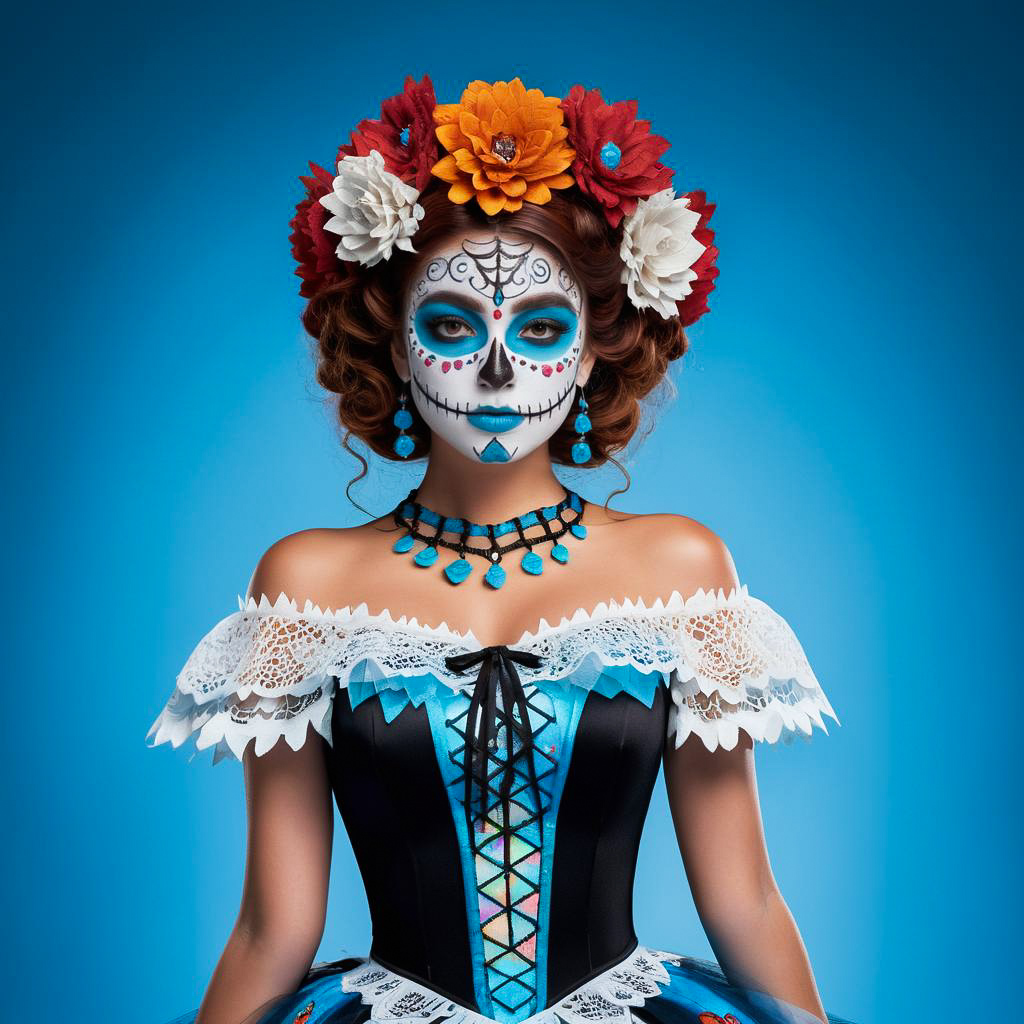 Cheerful Woman in Catrina Costume