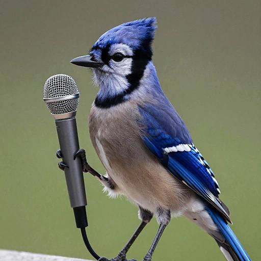 Vibrant Blue Jay with Microphone