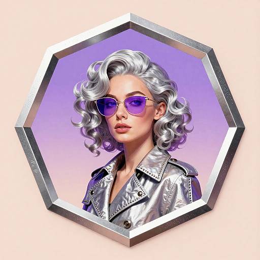 Futuristic Woman in Silver Polygon Frame