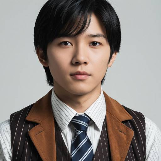 Young Asian Man in Brown Jacket and Striped Tie