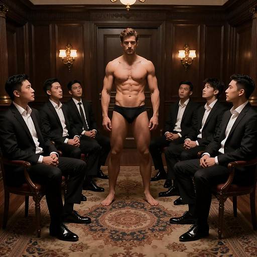 Intense Standoff in a Dimly Lit Room