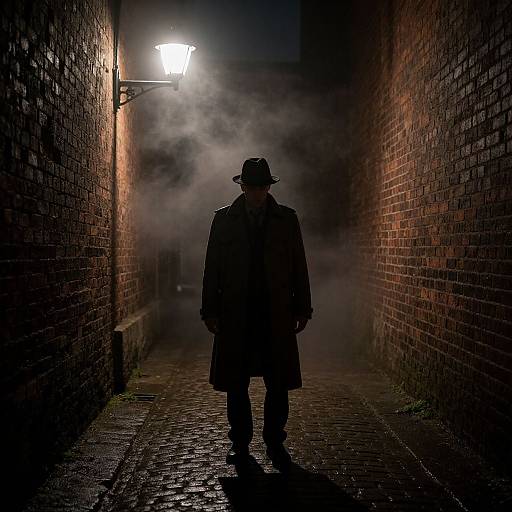 Noir Man in Misty Dark Alley
