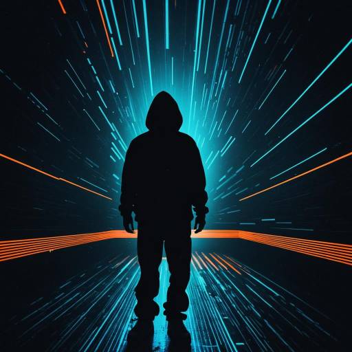Mysterious Hooded Figure with Neon Glitch Effect