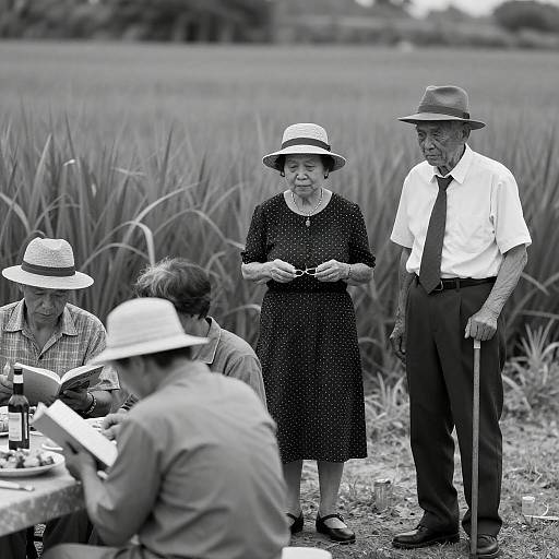 Elderly Gathering in Black-and-White