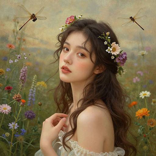 Serene Woman with Floral Fantasy