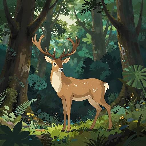 Maximalist Ethereal Deer in Forest