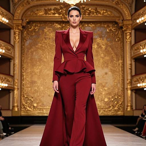 Dramatic Evening in Vermilion Peplum Suit