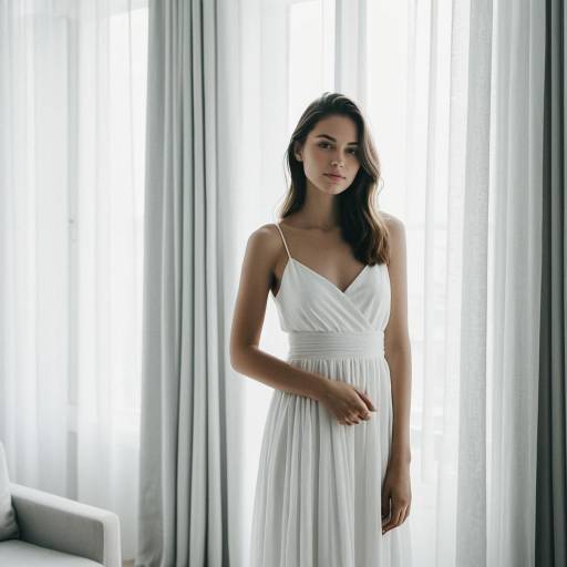 Young Woman in White Dress Indoors