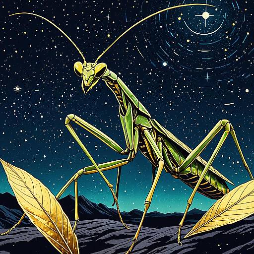 Futuristic Stellar Mantis in Celestial Night