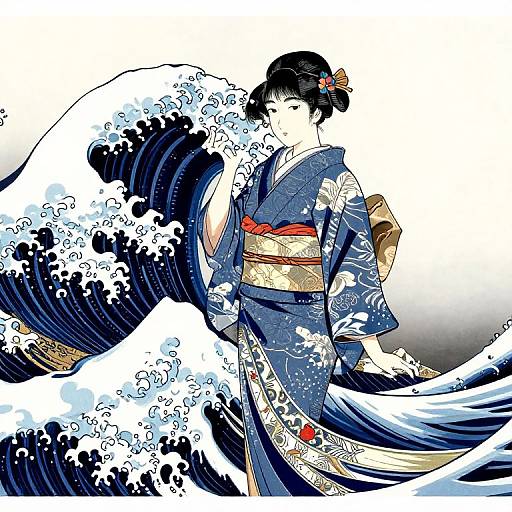 Edo Era Kimono Ocean Waves