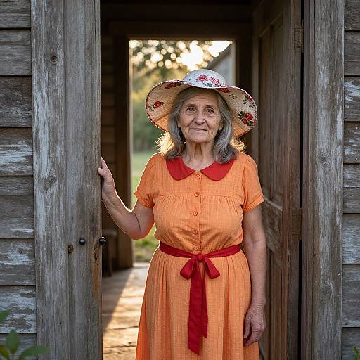 Elderly Woman in Vintage Cottage
