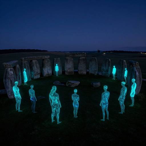 Bioluminescent Figures Around Stonehenge