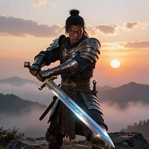 Fantasy Warrior on Misty Mountain