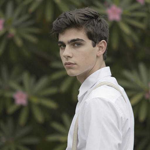 Young Man in White Shirt and Suspenders