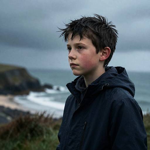 Contemplative Breton Child in Storm