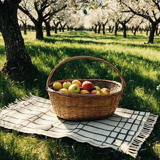 Handwoven Basket in Sunlit Orchard Handwoven Basket in Sunlit Orchard